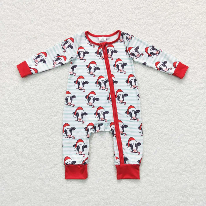 RTS NO MOQ Sibling Baby boy clothes Christmas cow long-sleeved trousers suit & rompers