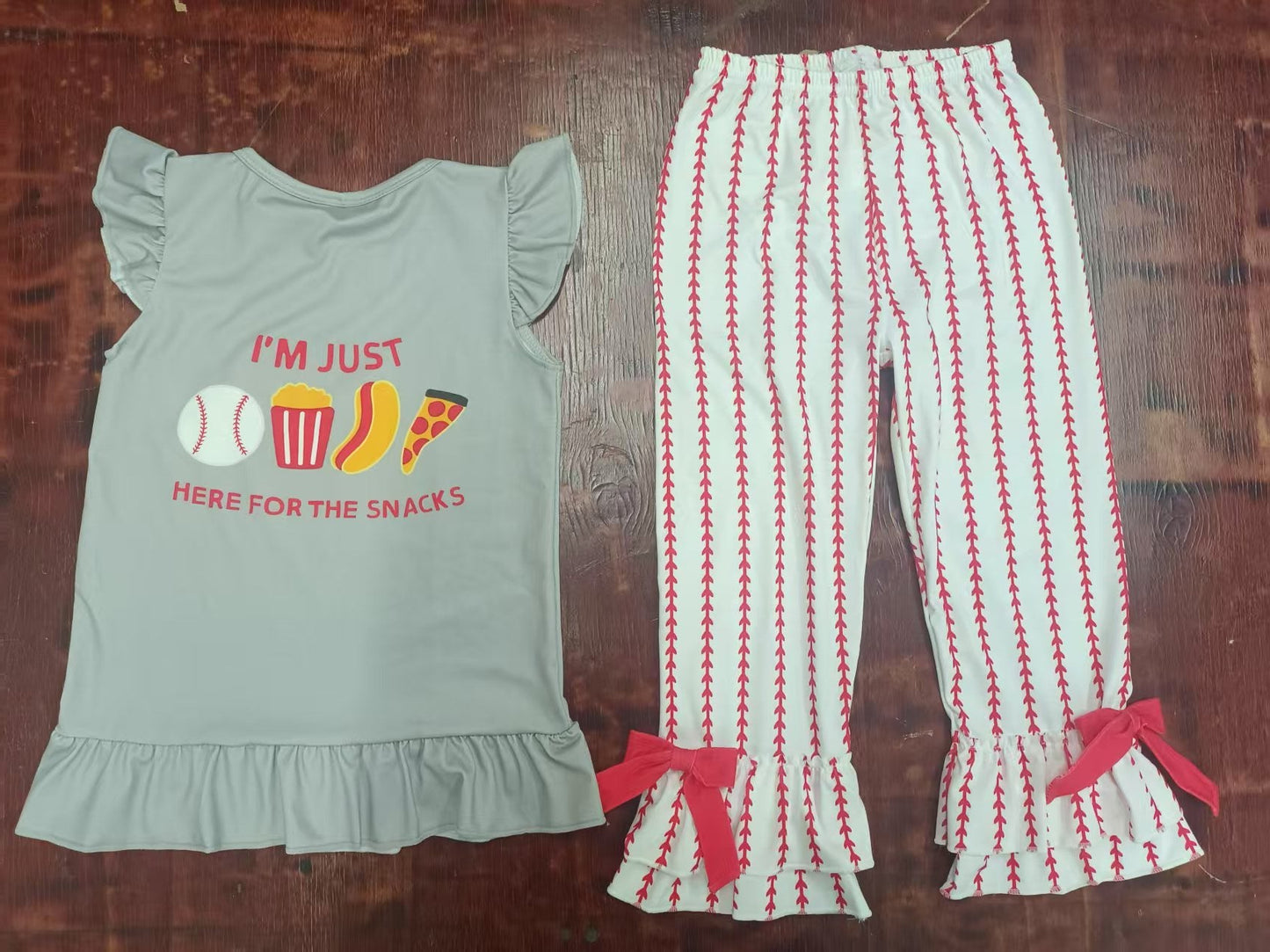 Custom moq 3 eta 6-7weeks baby girl clothes basbeall short sleeve Pants Suit