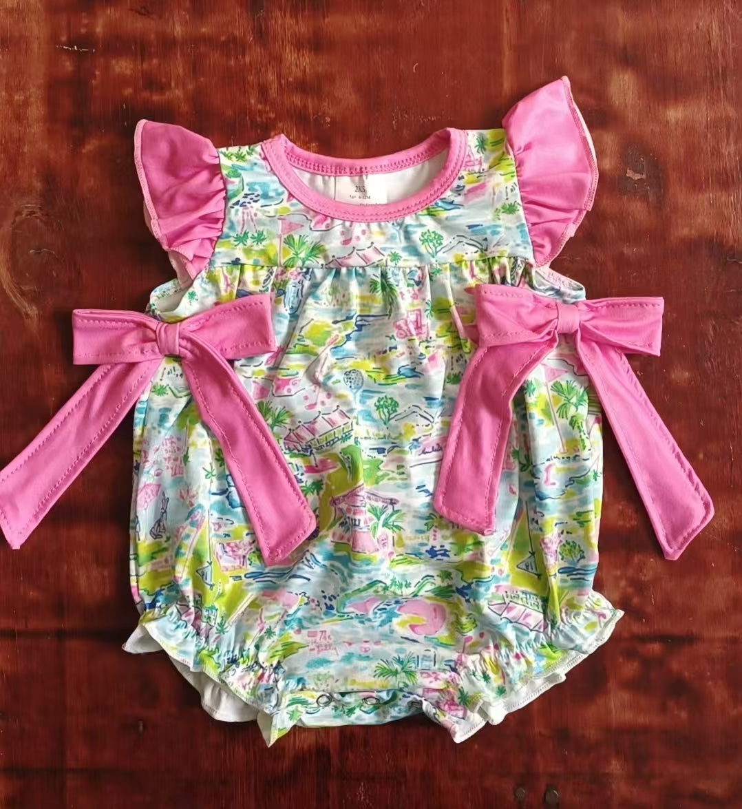 Custom moq 3 eta 6-7weeks baby girls clothes floral pattern flying sleeve romper