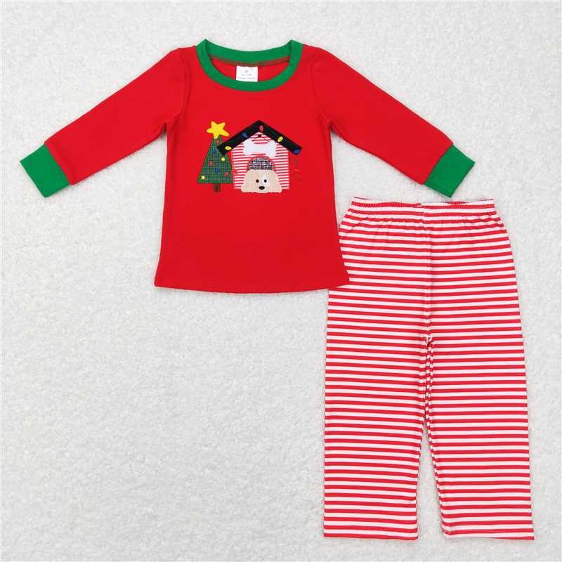 RTS NO MOQ(In Stock ) BLP0331 Embroidered farm red long sleeve pants set