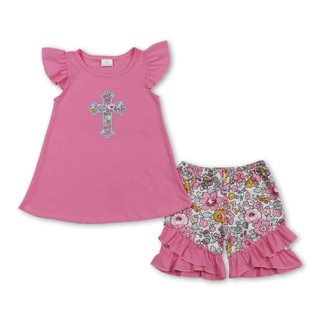 RTS NO MOQ Sibling Baby Girls Embroidery Camo Boxes Top Shorts Hunting Clothes Set Rompers