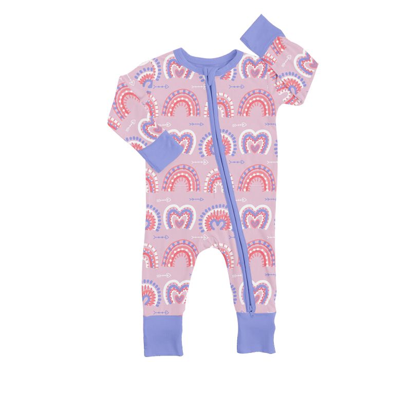 LR0904 Heart Arrow Rainbow Purple Pink Zipper Long Sleeve Jumpsuit