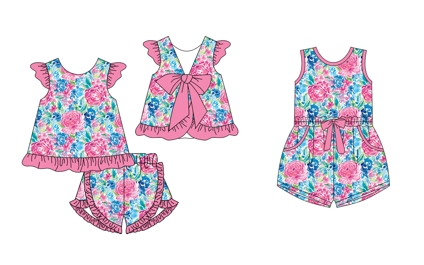 12.24 custom each style moq 5eta 4-6week Sibling Sister floral baby girl sets and jumpsuit match family design