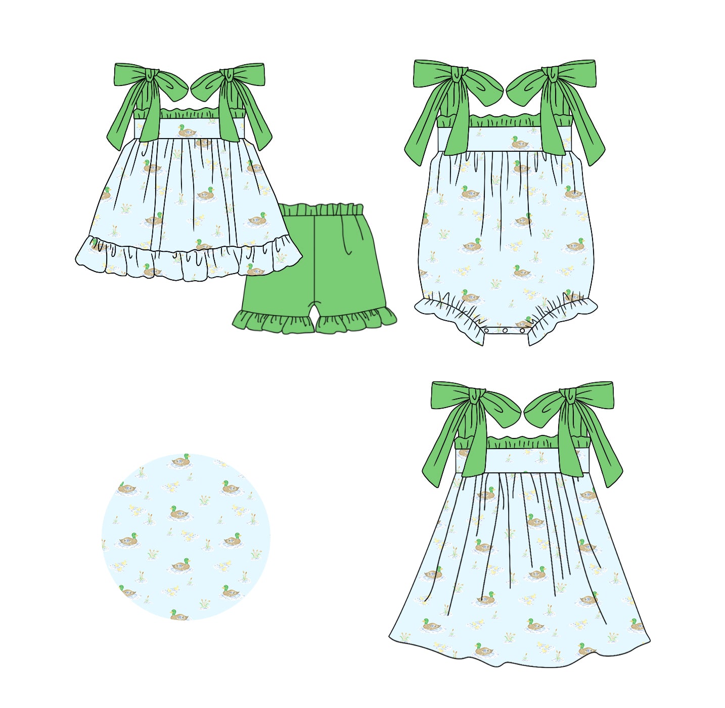 11.16 custom each style moq 5eta 4-6week Sibling Sister duck baby girl short sleeve shorts sets and dress and rompers match family design
