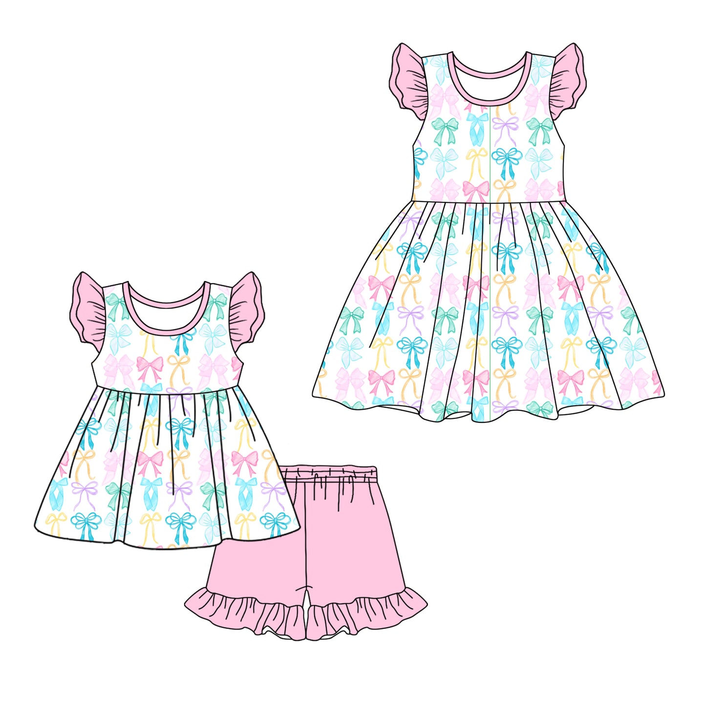 25.12.13 custom each style moq 5 eta 6-8week Sibling Sister bow baby short sleeve shorts sets and dress match design