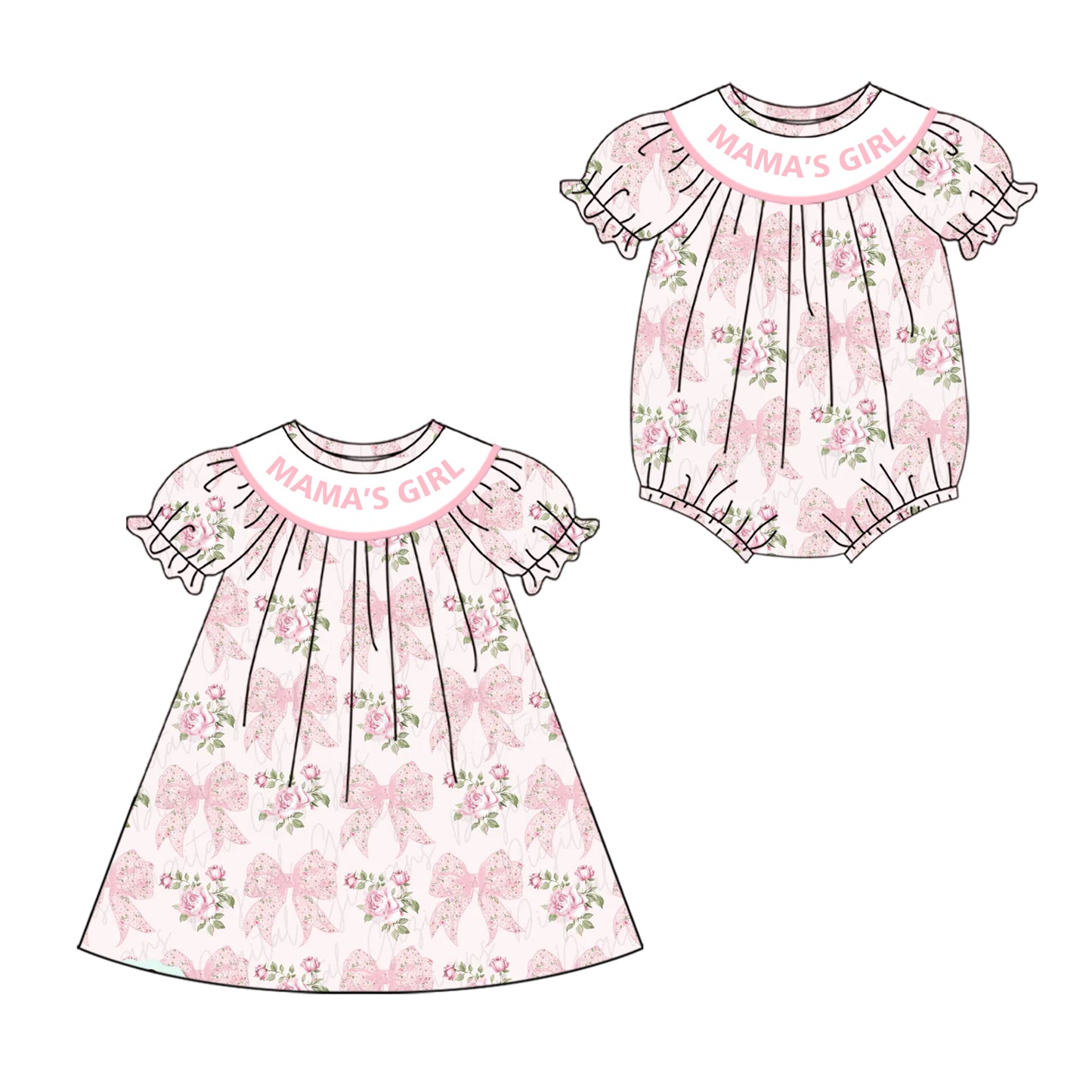 4.19 custom each style moq 5eta 4-6week Sibling Sisters MAMA GIRL bow floral baby girl short sleeve dress and rompers match family design