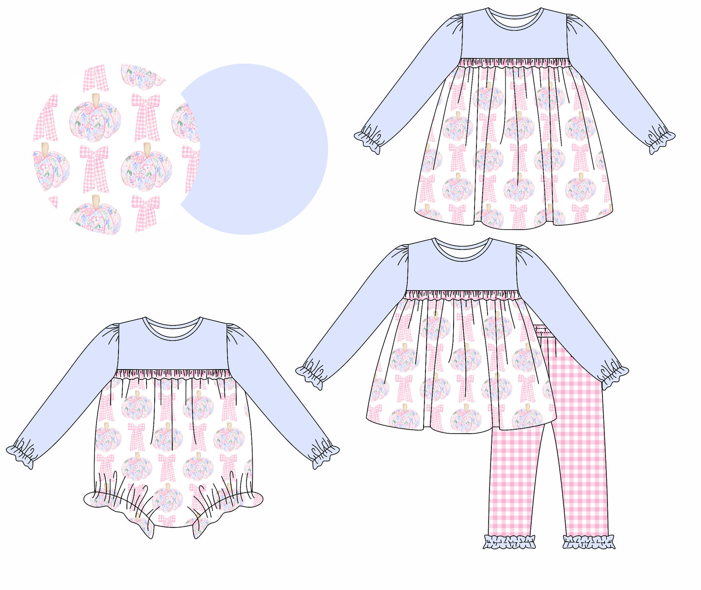 25.6.24 custom each style moq 5eta 4-6week Sibling Sisters pumpkin bow baby girl long sleeve pants sets and dress and rompers match family design