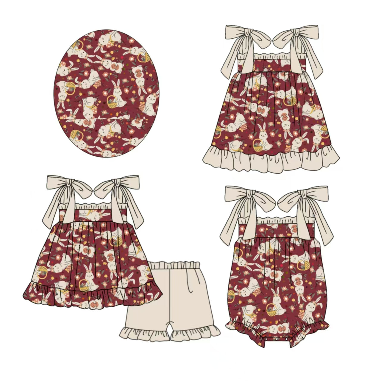 12.5 custom each style moq 5eta 4-6week Sibling Sister easter baby girl short sleeve shorts sets and dress and rompers match family design
