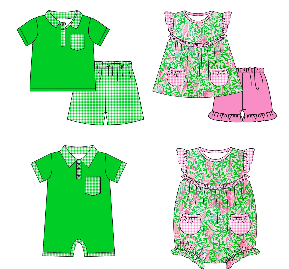 11.18 custom each style moq 5eta 4-6week Sibling Sister floral pattern baby girl short sleeve shorts sets and sets 2 and girls romper and boy romper match design