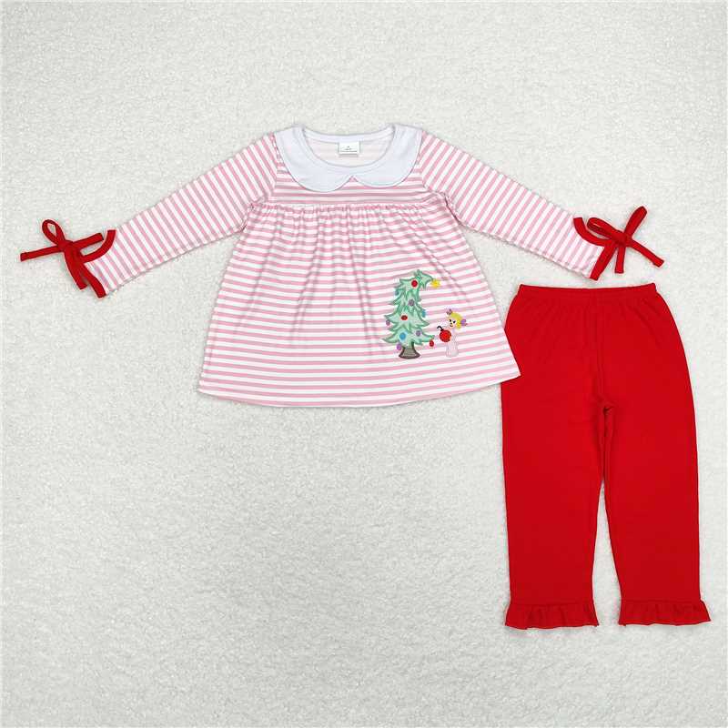 RTS NO MOQ(In Stock) GLP1677 Embroidered Christmas Long Sleeve Pants Set