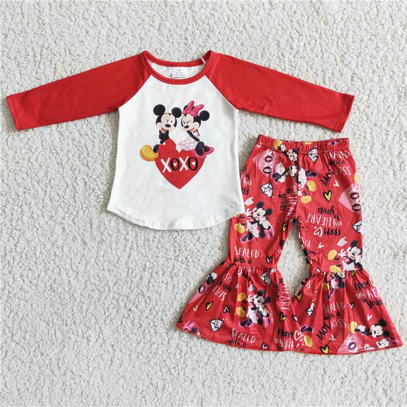 SALES NEW Valentine's Day Baby Girls XOXO Bell Pant Sets Pink Outfit with Hearts Print for Infants Baby Girl's Clothing