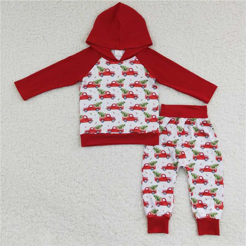 SALES NEW Baby boys red Christmas tree tractor hoodie sets