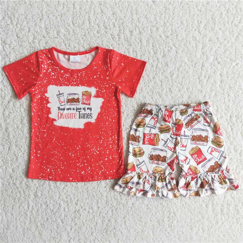 SALES NEW Red T-shirt Hamburger exquisite ruffles Shorts sets