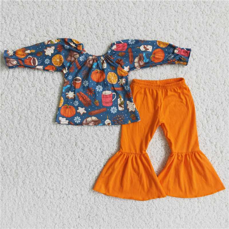 SALES NEW Pumpkin off shoulder top bell set
