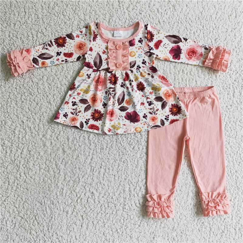 SALES NEW Baby Girls Pink Floral Icing Legging Outfit Clothes Sets Toddler Girl's Ensemble with Cute Floral