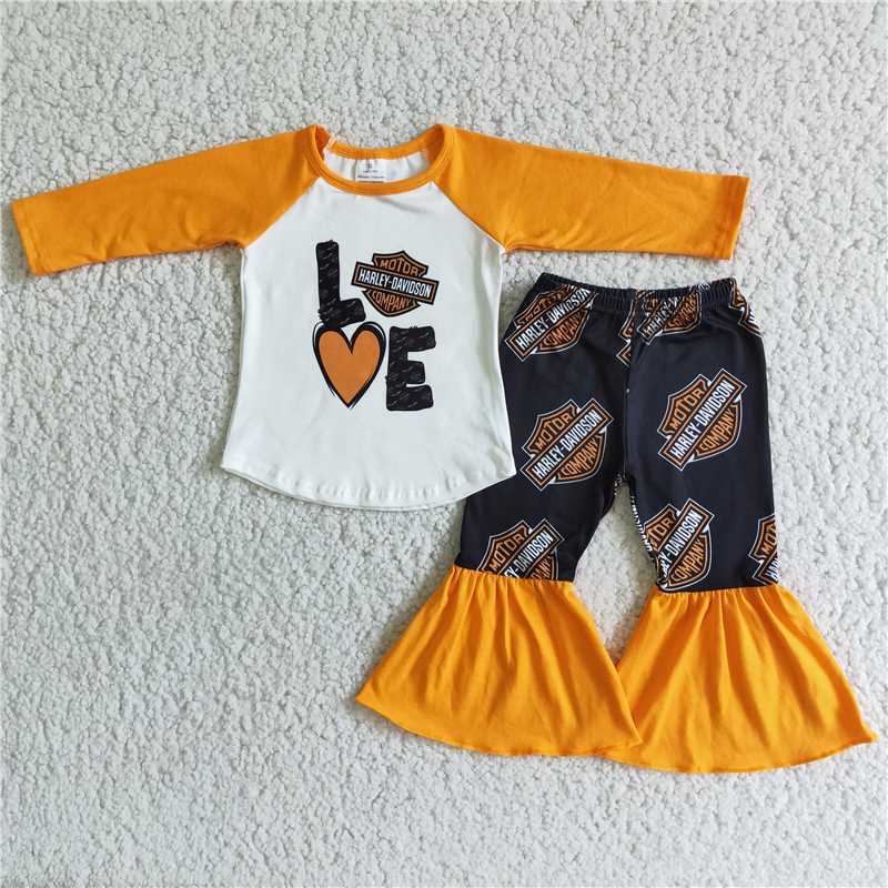 SALES NEW Baby Girls Love Motorcycle Outfit Set Print Jacket And Pants Combo for Infants