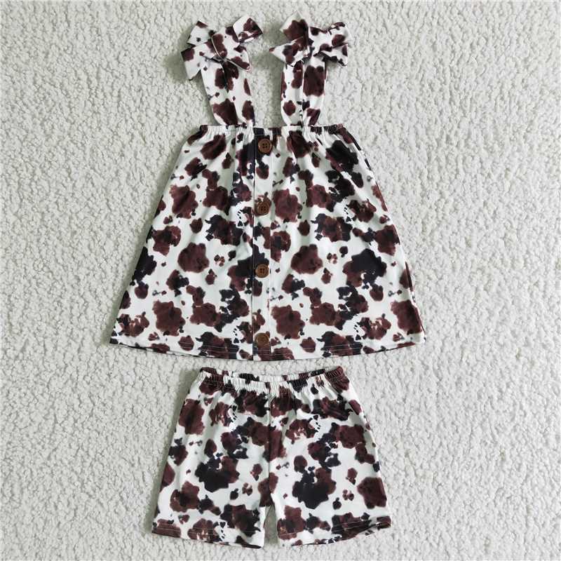SALES NEW Baby girls leopard strap button design shorts summer sets