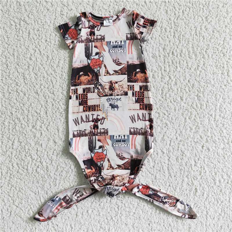 nightgownBaby cow letter patchwork short-sleeved nightgown NB0009