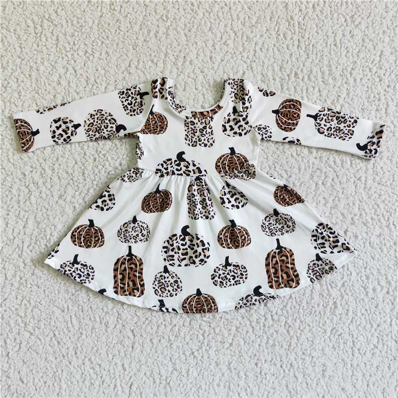 SALES NEW Baby Girls Pumpkin White Leopard Twirl Dresses Cute Infant Girl's Outfit Soft Cotton Clothes for Little Girls