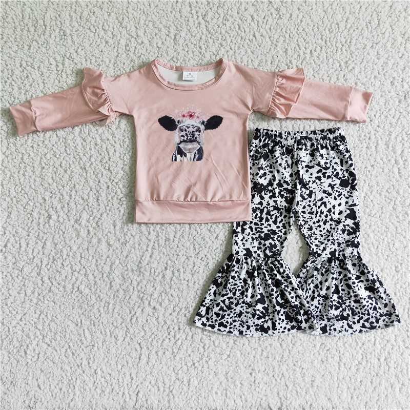 SALES NEW Baby Girls Pink Cow Bell Pants Clothes Sets Fall Collection Comfortable Soft Fabric Outfit for Infants