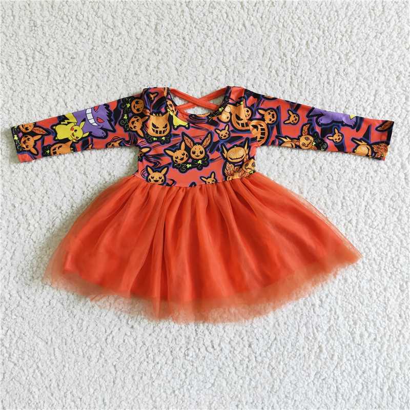 SALES NEW Baby Girls Halloween Pumpkin Tutu Long Sleeve Dress Cute Costume for Infants Toddler Girls