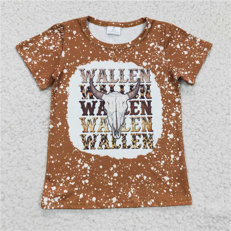 SALES NEW Baby Girls Cow Skull Print T-shirts Short Sleeve Tops for Kids Girls Clothing