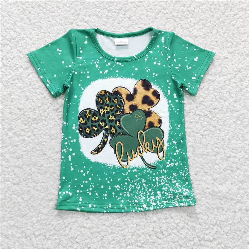 SALES NEW Baby Girls St. Patrick's Day Shirts Tops Lucky Outfit for Infants Toddler Girls Green Cotton Short Sleeve T-Shirt for Spring