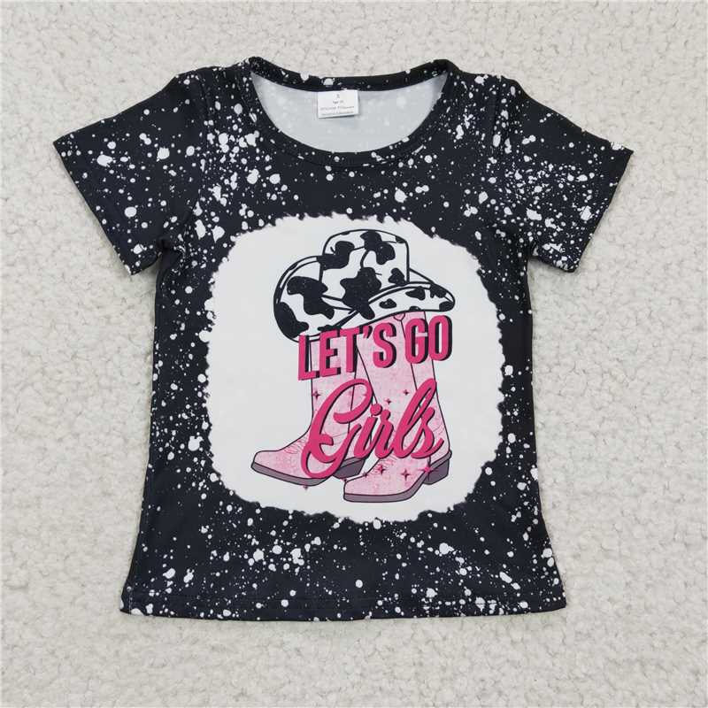 SALES NEW Girls Black Western Style Summer Shirts Short Sleeve Casual Cotton Tops for Kids