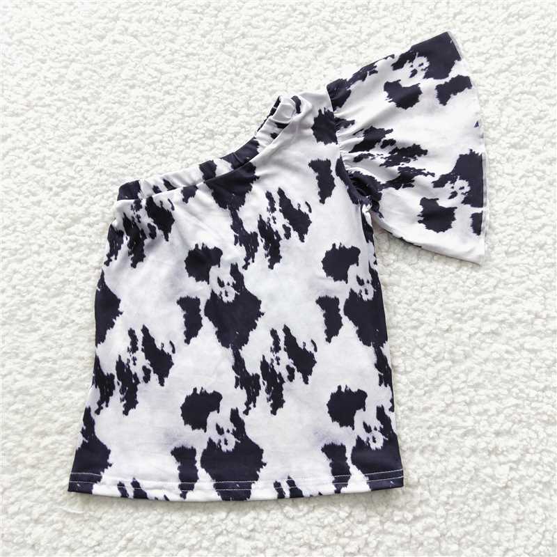 SALES NEW Baby Girls Cow Western Style One Shoulder Shirt Tops Cute Farm Theme Clothing for Infants