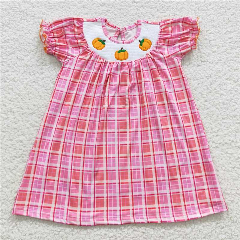 RTS NO MOQ GLD0331 smocked embroidered gift Santa Claus red and green plaid long-sleeved dress