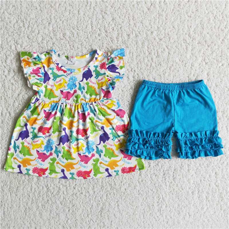 SALES NEW Colorful dinosaur ruffles shorts set