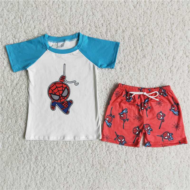 B18-3 Light Blue Spiderman Boys Short Sleeve Suit