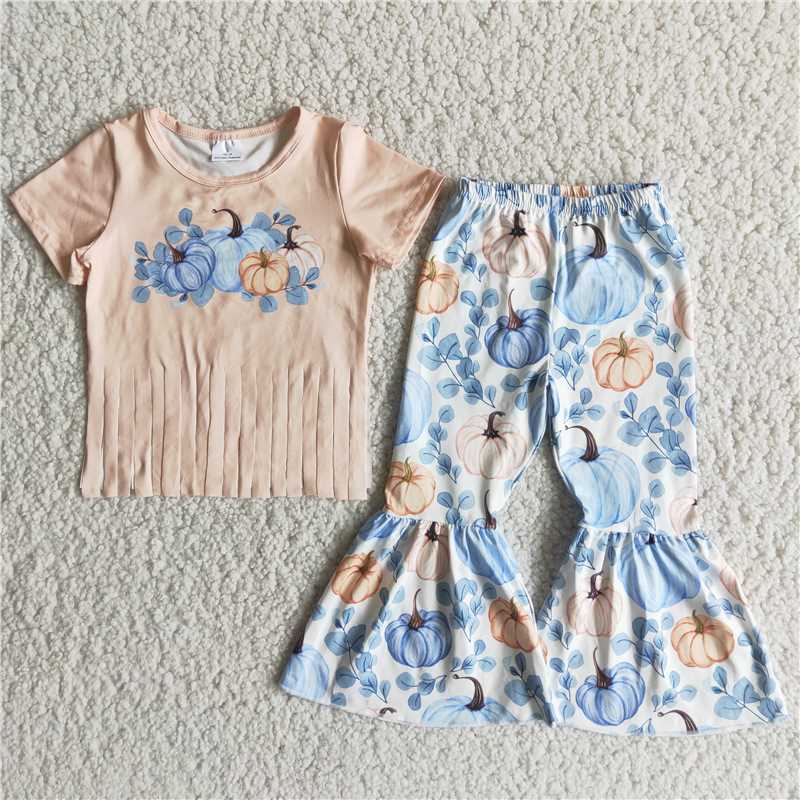 SALES NEW Baby Girls Pumpkin Colored Tassel Top And Flared Pants Set Cute Fall Outfit for Infants