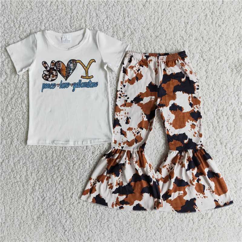 SALES NEW Baby Girls heart short sleeve shirt cow print Ink Wash Print outfits clothing sets