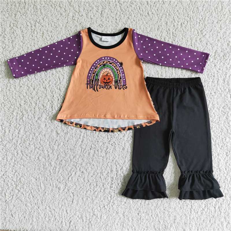 SALES NEW Baby girls halloween vibes rainbow pants clothing sets