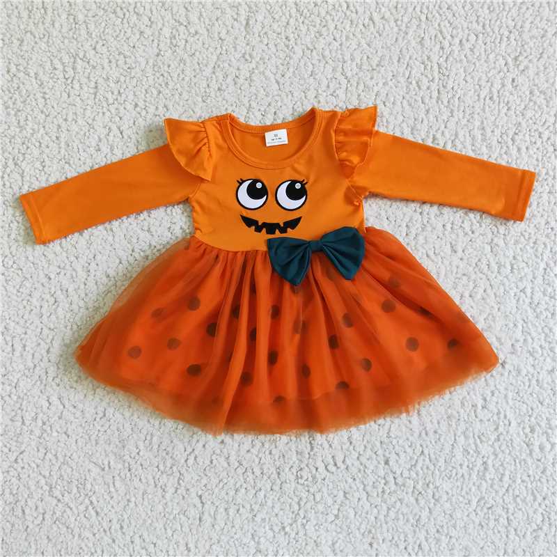 SALES NEW Baby Girls Halloween Face Orange Tutu Dresses Infant Costume Cute Spooky Makeup for Baby Girls Halloween Costume