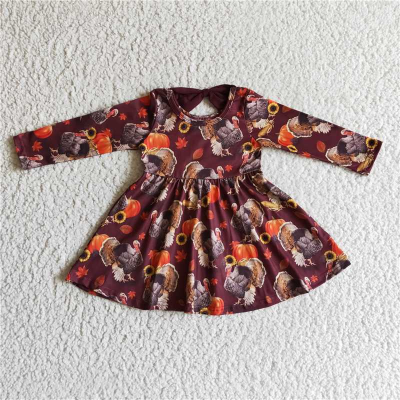 SALES NEW Baby Girls Knee-Length Turkey Dress Thanksgiving Costume Cute Baby Girl Outfit Holiday Dress