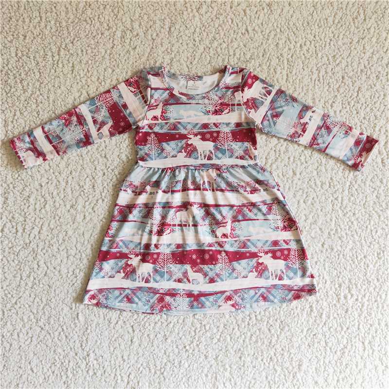 SALES NEW Baby Girls Western Christmas Reindeer Dress Cute Holiday Outfit for Infants Toddler Girls Festive Reindeer Print Dress