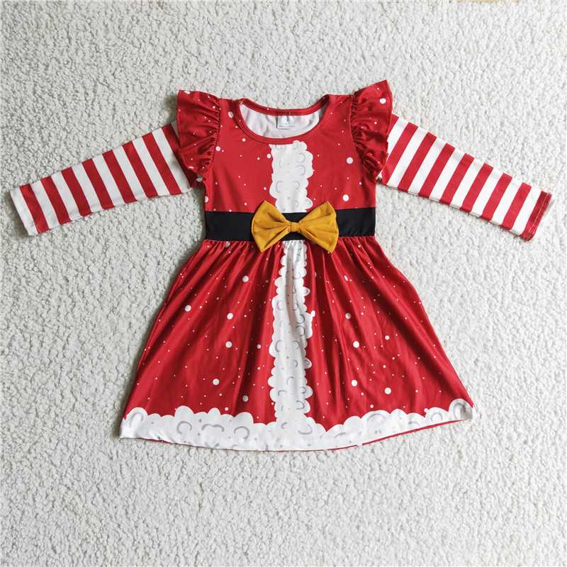 SALES NEW Baby Girls Red Stripe Christmas Bow Dress Infant Outfit Holiday Party Dress for Girls 3-12M