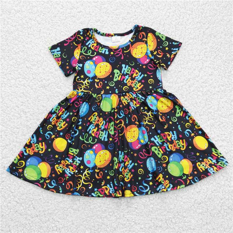 SALES NEW Baby Girls Knee-Length Dress Birthday Balloons Print Cute Fashionable Children's Clothing for Girls