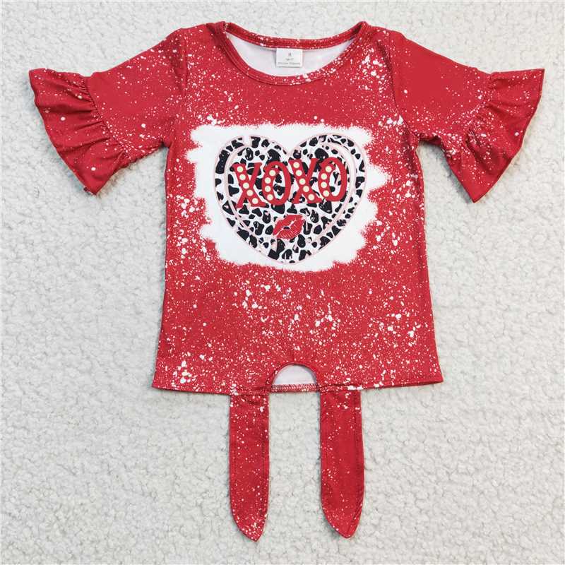 SALES NEW Valentine's Day Baby Girls Red Leopard Hearts Shirt Tops Short Sleeve for Infants