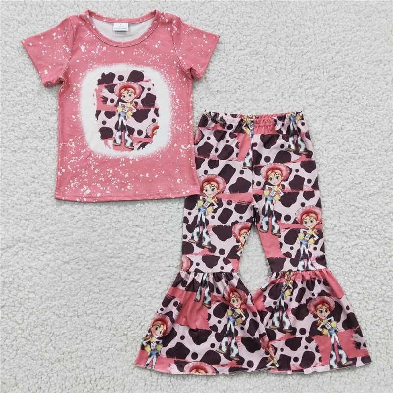 SALES NEW Baby Girls Pink Short Sleeve Leopard Print Bell Pants Clothing Set Cute Baby Outfit for Girls