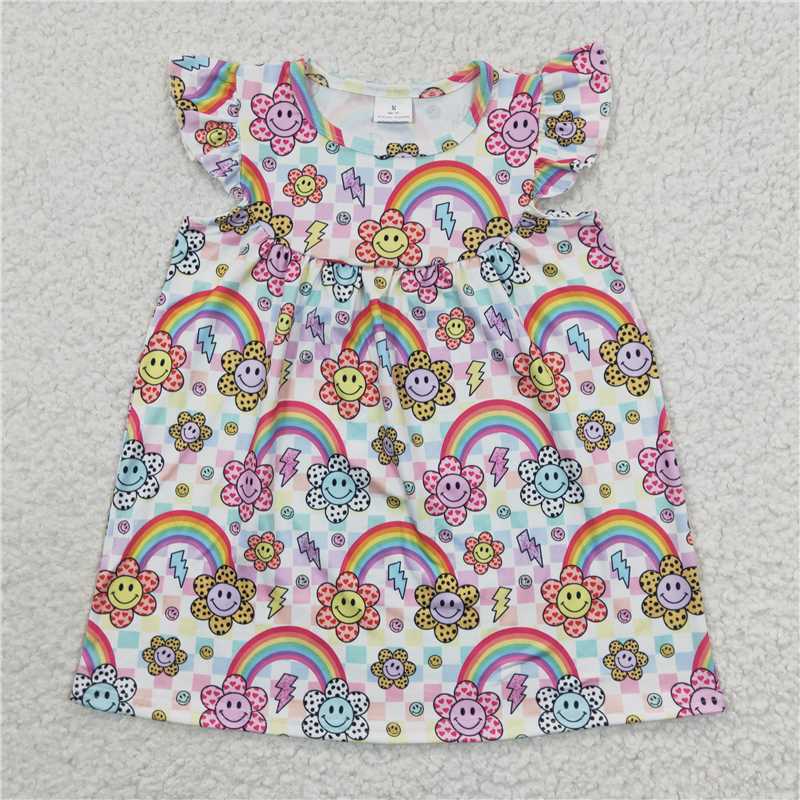 SALES NEW Baby Girls Sunflower Smile Pearl Knee-Length Dress Cute Floral Print Cotton Romper with Pockets for Kids' Birthday Party