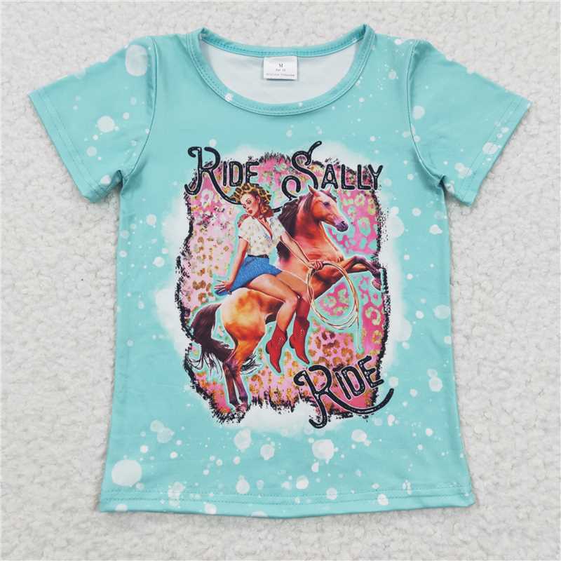 SALES NEW Baby Girls Western Riding Short Sleeve Tee Shirts Cute Casual Cotton Tops for Little Girls