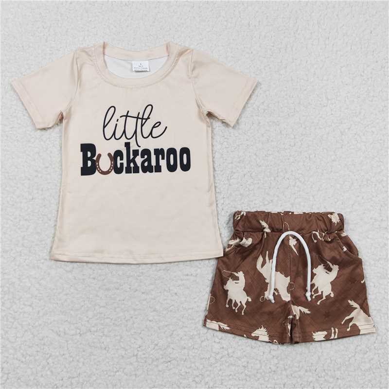 RTS NO MOQ Baby boy clothes riding horse Short Sleeve shorts Suit