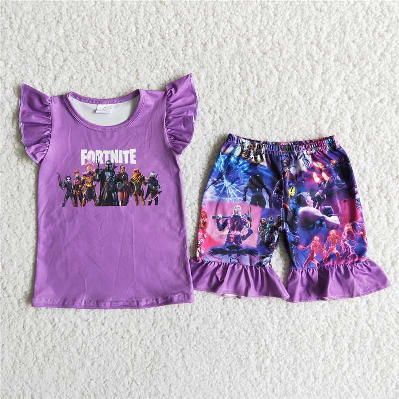 SALES NEW Baby Girls game cartoon purple shorts sets