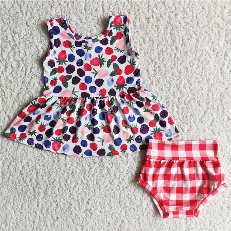 RTS NO MOQ ETA 5/7days Arrived D13-11-1 Fruit Strawberry Plaid Thong Set