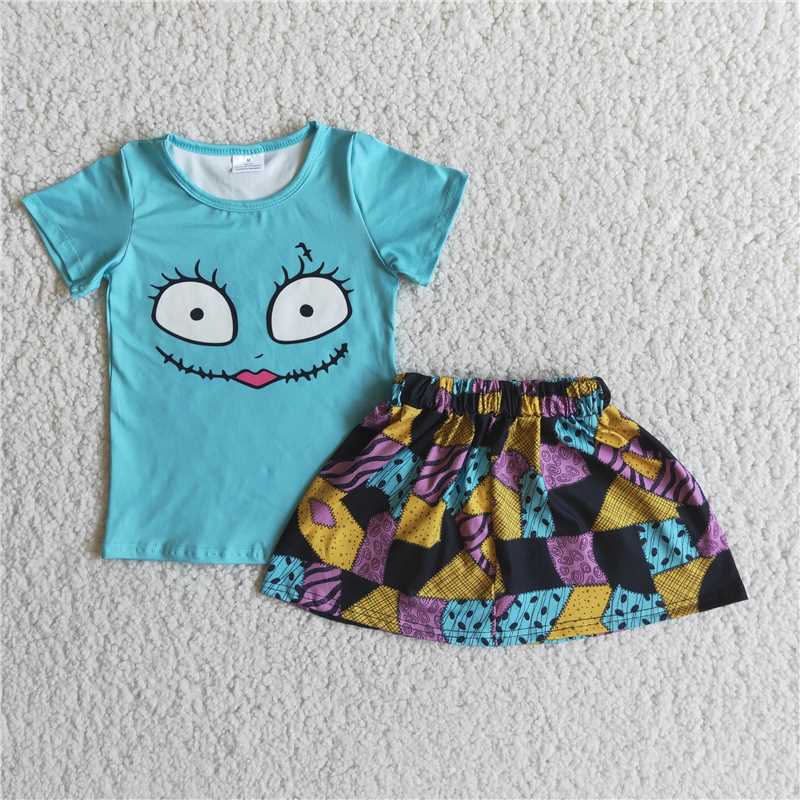 E2-13 Halloween Eye Blue Short Sleeve Top Skirt Set