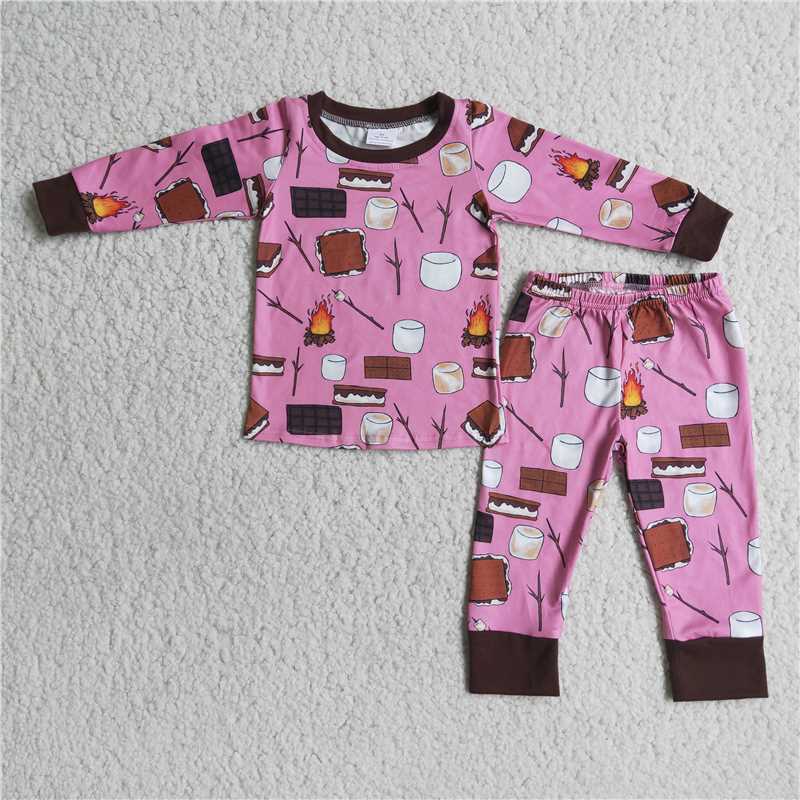 SALES NEW Girls Pink S'mores Pajamas Sets Cute Sleepwear for Kids Soft Comfortable Fabric Nightgown And Slippers Included