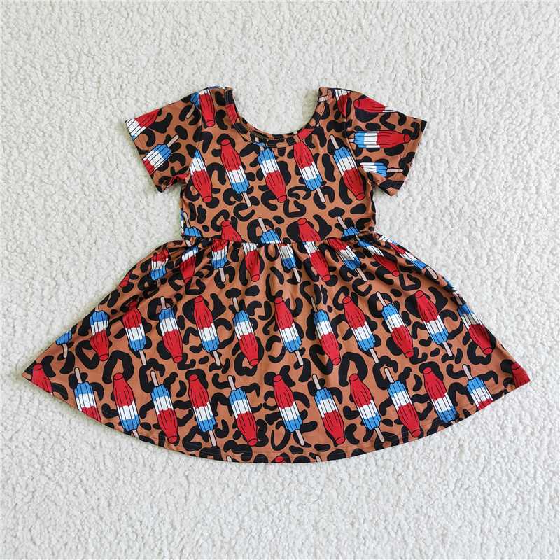 SALES NEW Baby Girls Red Dress Leopard Print Popsicle Motif Summer 4th of July Outfit